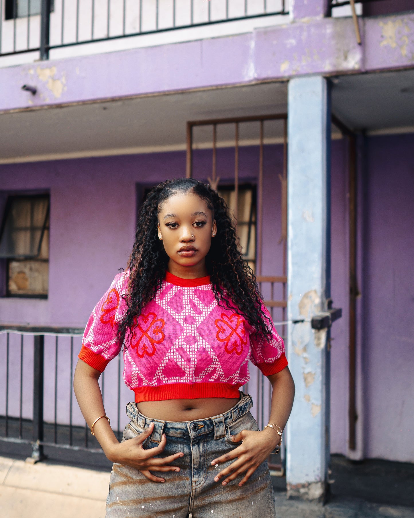 TREE OF LIFE CROP TOP - CERISE PINK/WHITE/CHILLY