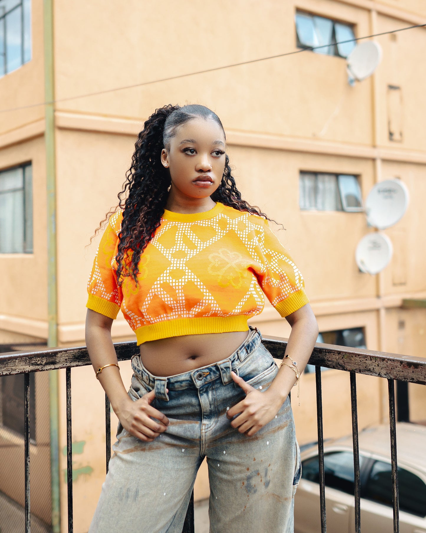 TREE OF LIFE CROP TOP - ORANGE/WHITE/CANARY