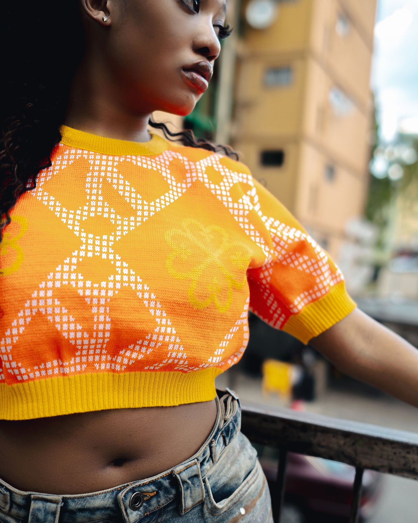 TREE OF LIFE CROP TOP - ORANGE/WHITE/CANARY