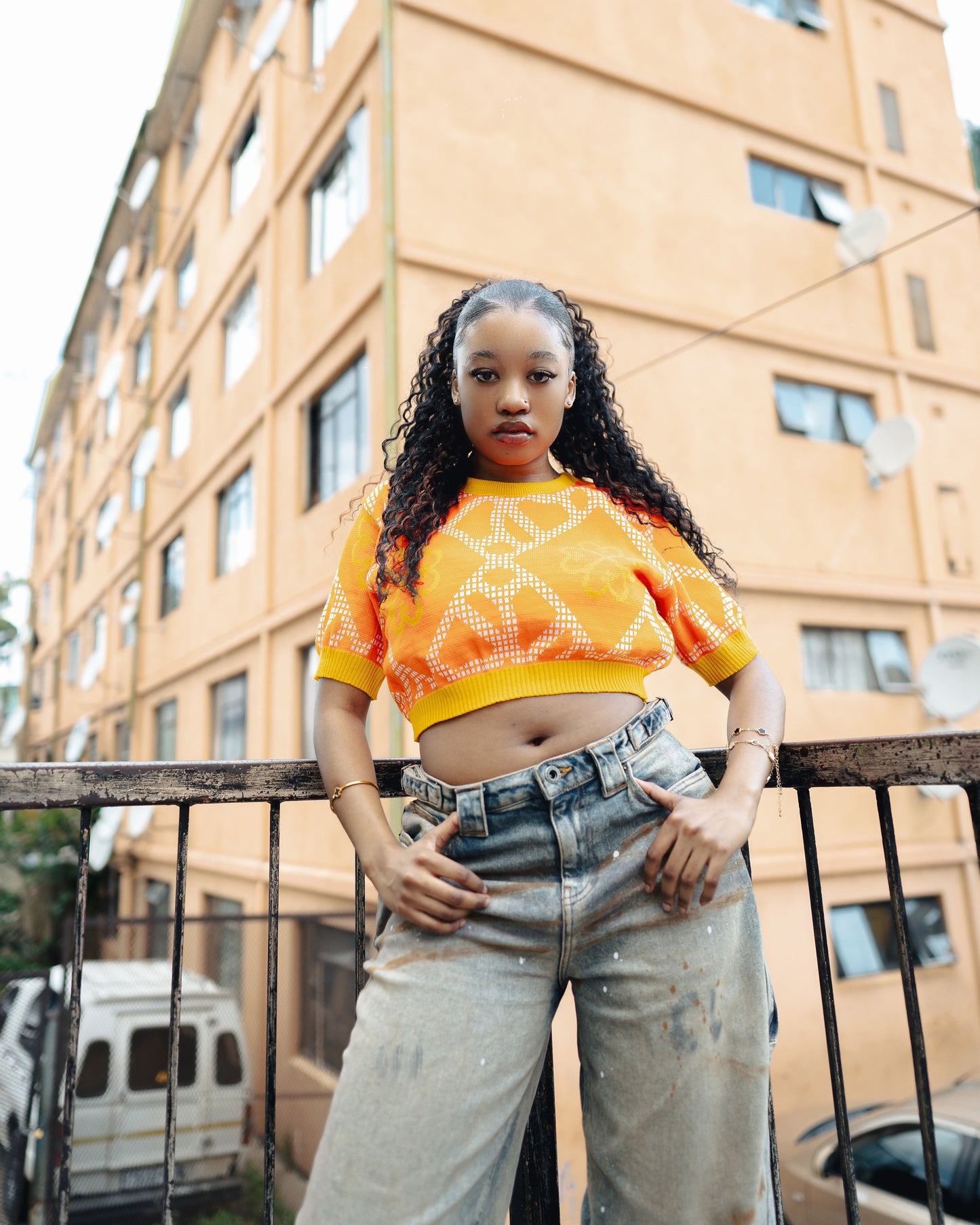 TREE OF LIFE CROP TOP - ORANGE/WHITE/CANARY