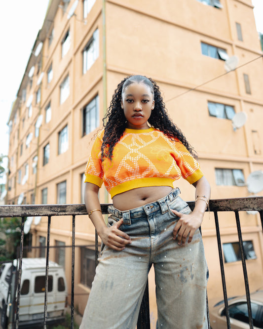 TREE OF LIFE CROP TOP - ORANGE/WHITE/CANARY